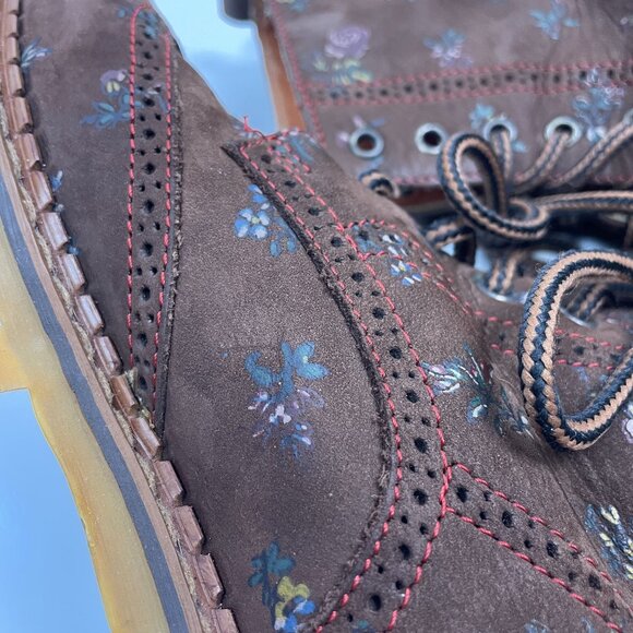 Roccia Women's Lace Up Combat Boots size 6.5 Italian Leather with Flowers EU 37 - Picture 4 of 16